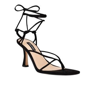BLACK LACE UP STRAPPY HEEL SANDALS